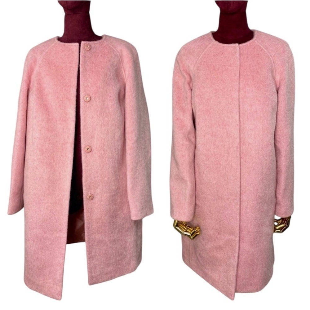 Boden Womens Wool Coat Long Pale Pink Hidden Snap Closure Lined Size 14